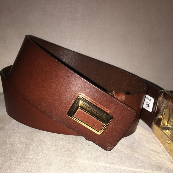 NWT - MICHAEL KORS BROWN/GOLD LOCK LEATHER BELT - Picture 3 of 6